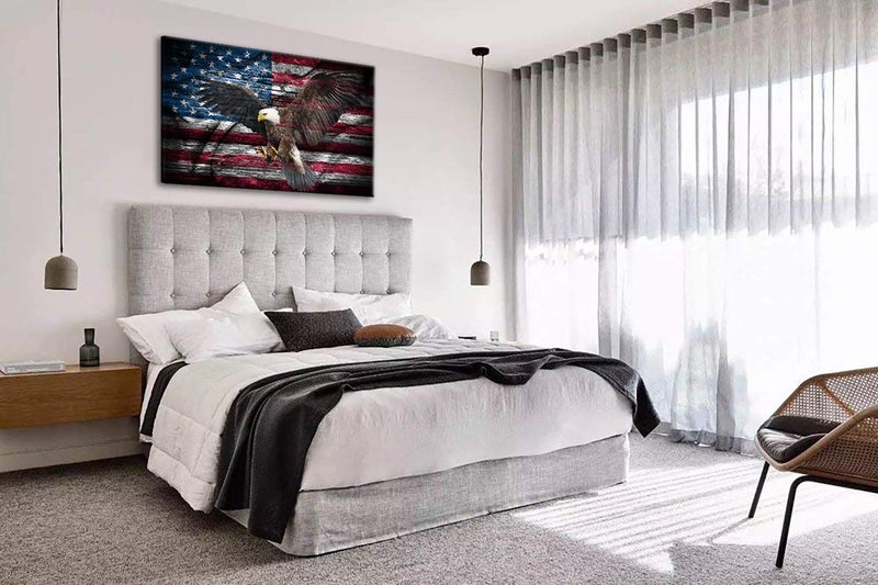 Urttiiyy Retro American Flag Bald Eagle USA Military Wall Art Canvas Prints Thin Blue Red Line Home Decor Pictures for Living Room Bedroom Painting Framed Ready to Hang - Image 5